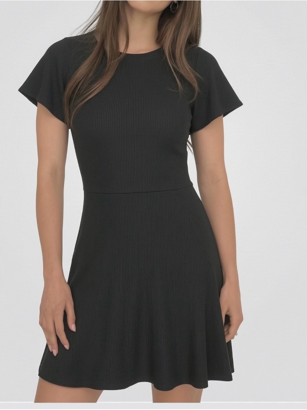 Who What Wear Black Ribbed Knit Skater Dress. Small